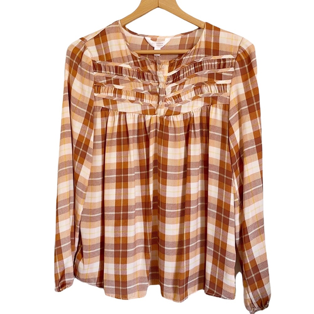 LC lauren conrad long sleeve plaid babydoll boho top